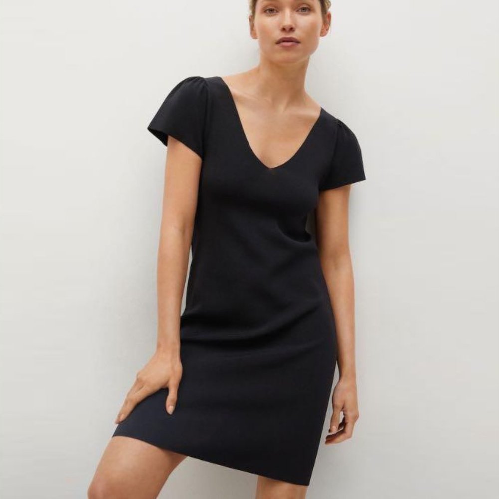 Stretchy Knit Cap Sleeve Dress